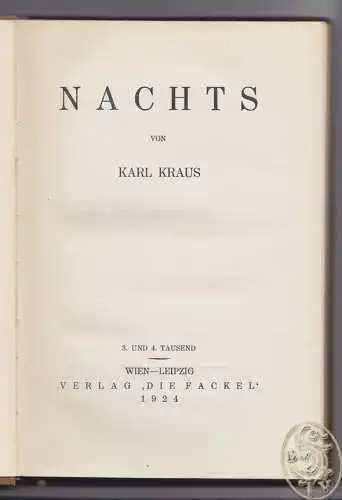 Nachts. KRAUS, Karl.