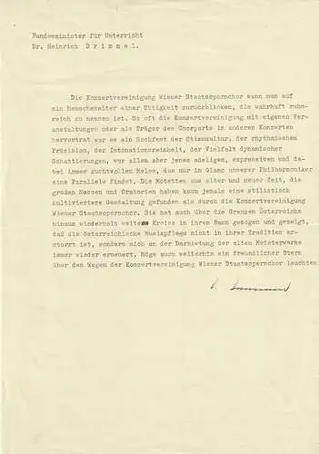 Maschinenschriftlicher Brief mit eigenhändiger Unterschrift. DRIMMEL, Heinrich,