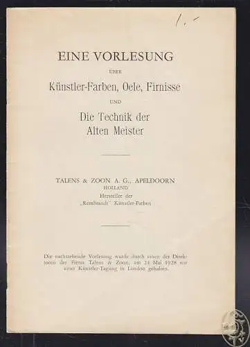 PETTENKOFER, Über Ölfarbe und Conservirung der... 1902