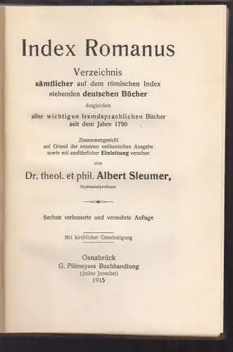 Index Romanus. Verzeichnis sämtlicher auf dem römischen Index stehender Bücher d