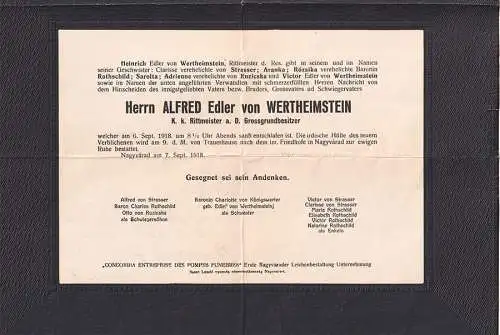 Herrn Alfred Edler von Wertheimstein K. k. Rittmeister a. D. Grossgrundbesitzer 