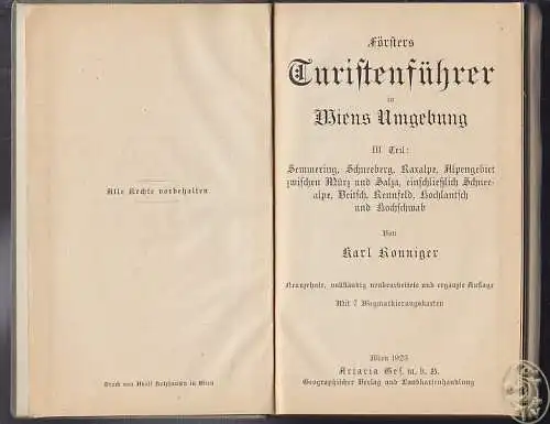 RONNIGER, Försters Turistenführer in Wiens... 1923
