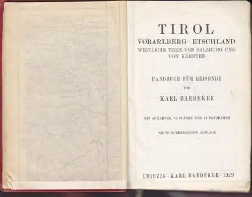 BAEDEKER, Tirol, Vorarlberg, Etschland,... 1929