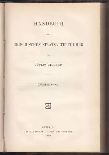 Handbuch der griechischen Staatsalterthümer. GILBERT, Gustav.