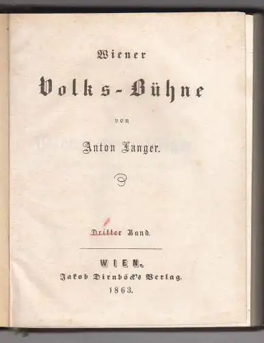 Wiener Volks-Bühne. LANGER, Anton.