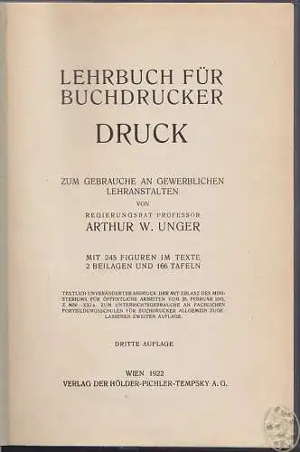 Lehrbuch für Buchdrucker. Druck. Zum Gebrauche an gewerblichen Lehranstalten. UN