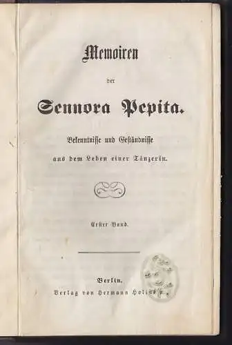 PEPITA de OLIVA Psd. f. Josefa DURAN y ORTEGA., Memoiren... 1854