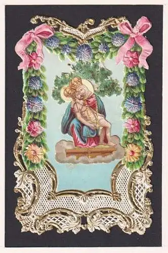 Chromolithographische Applikation auf floraler, chromolithographisch gestalteter