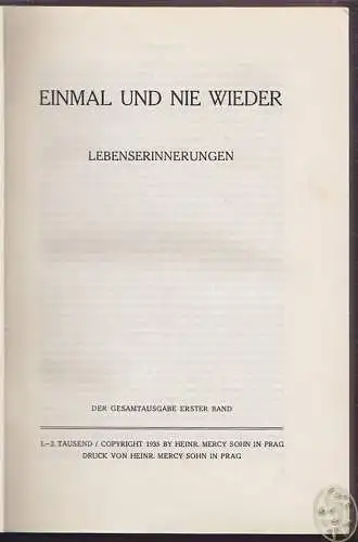 Lebenserinnerungen. Einmal und nie wieder. LESSING, Theodor.