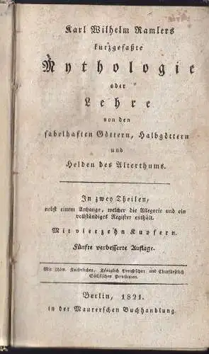 RAMLER, Kurzgefaßte Mythologie oder Lehre von... 1821