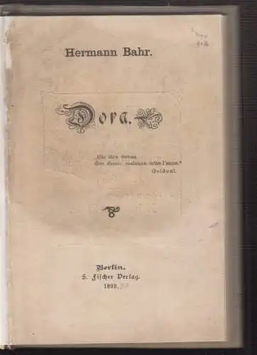 Dora. BAHR, Hermann.