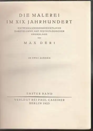 DERI, Die Malerei im XIX. Jahrhundert.... 1923