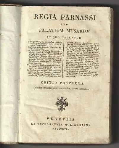 Regia Parnassi seu Palatium Musarum [...]. ANONYM [VANIERE, Jacques?]