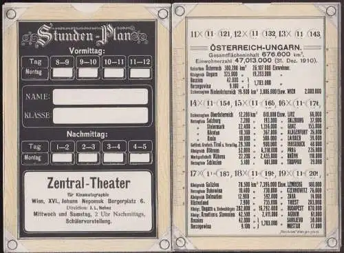 Stunden-Plan vom Zentral-Theater für Kinematographie. Wien, XVI, Johann Nepomuk 