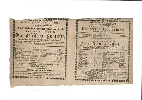 Heute Freytag den 9. November 1830. K. k. priv. Theater an der Wien (gepachtet v