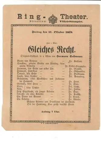 Wiener Ring-Theater. Direction: Völkel-Strampfer. Freitag den 11. Oktober 1878.