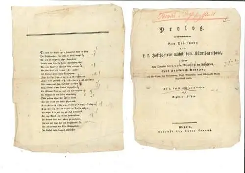 Prolog. Bey Eröffnung des k.k. Hoftheaters nächst dem Kärntherthore, welches dem