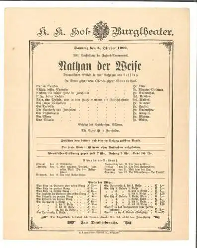 K. k. Hof-Burgtheater. Sonntag den 5. October 1902. 203. Vorstellung im Jahres-A