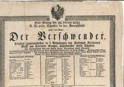 Heute Freytag den 28. November 1834. K. k. priv. Theater in der Josephstadt. Zum