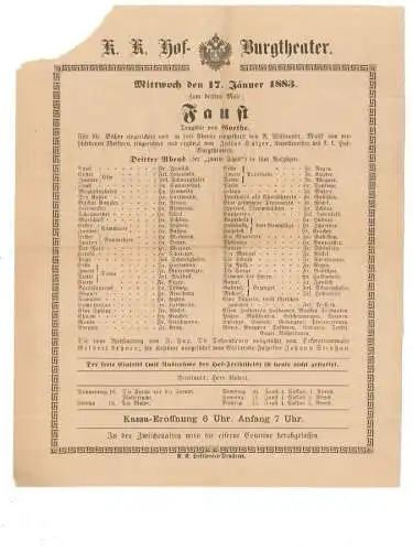 K. k. Hof-Burgtheater. Mittwoch den 17. Jänner 1883. Zum 3. male: Fust. Tragödie