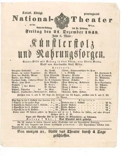 National-Theater an der Wien. Unter der Leitung des Fr. Pokorny. Freitag den 21.