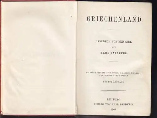 Griechenland. Handbuch für Reisende. BAEDEKER, Karl. 0085-00