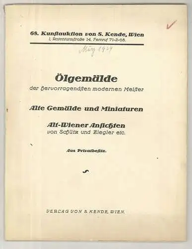 Versteigerung von Gemälden der hervorragensten modernen Meister. Alte Gemälde un