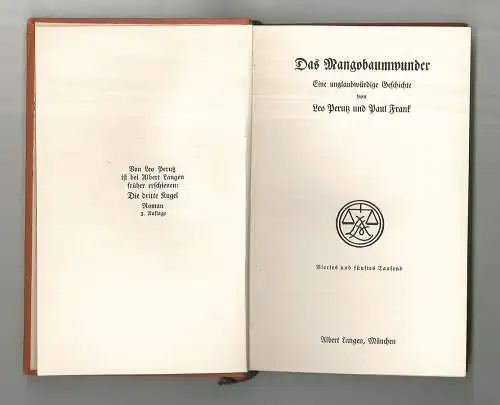 Das Mangobaumwunder. Eine unglaubliche Geschichte. PERUTZ, Leo - FRANK, Paul.