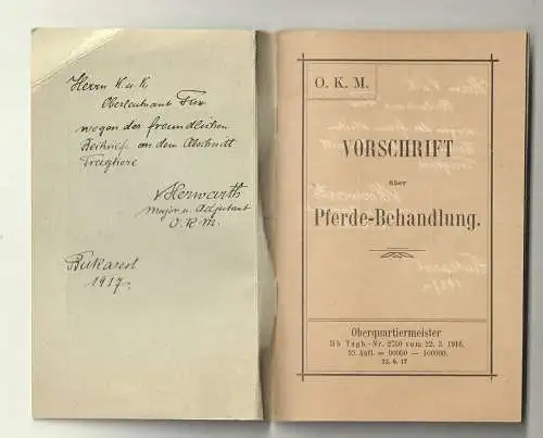 O. K. M. Vorschrift über Pferde-Behandlung. [HERWARTH].