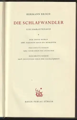 Die Schlafwandler. BROCH, Hermann.