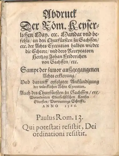 Abdruck Der Röm. Keyserlichen May. etc. Mandat... 1566