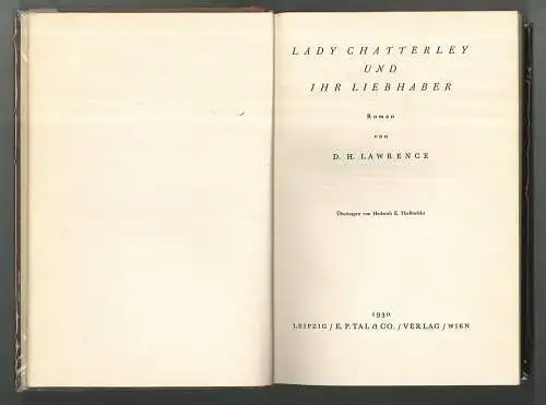 Lady Chatterley und ihr Liebhaber. LAWRENCE, D.H.