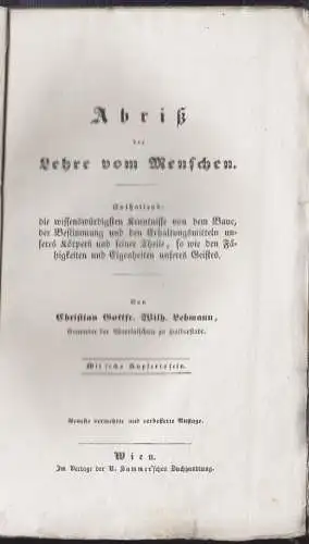 LEHMANN, Abriß der Lehre vom Menschen.... 1819