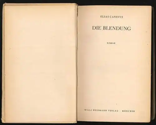 Die Blendung. Roman. CANETTI, Elias.