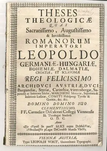 Theses theologicae quas sacratissimo, augustissimo & invictissimo Romanorum impe