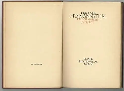 Die gesammelten Gedichte. HOFMANNSTHAL, Hugo von.