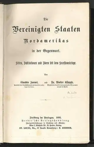 Die Vereinigten Staaten Nordamerikas in der Gegenwart. Sitten, Institutionen und