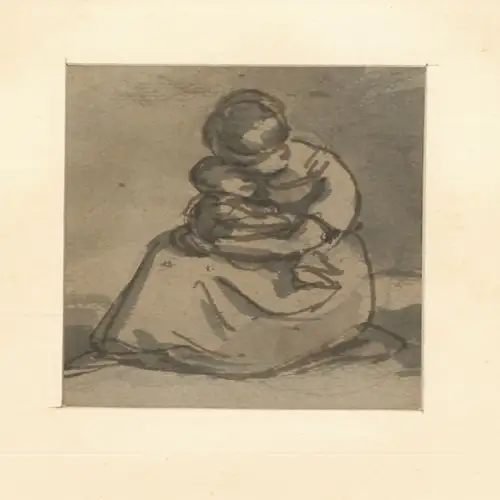 Sitzendes Mädchen mit Kind auf dem Schoß. [AMERLING, Friedrich von].