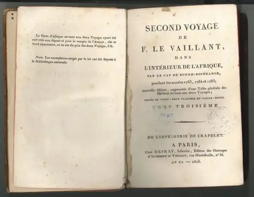 Second Voyage de F. Le Vaillant, dans l`interieur de l`afrique par le Cap de Bon