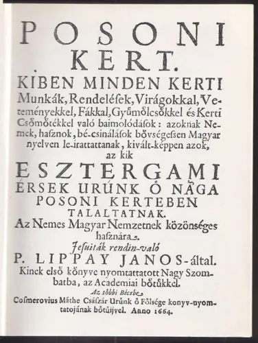 Posoni Kert. [Posener Garten]. LIPPAY, János.