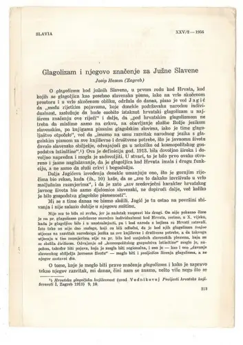 Glagolizam i njegovo znacenje za Juzne Slavene. HAMM, Josip
