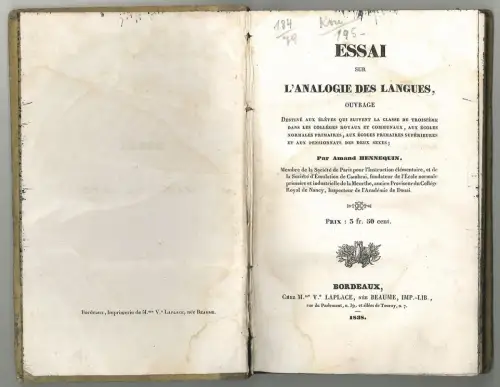 Essai sur l`analogie des langues. Ouvrage destiné aux élèves qui suivent la clas