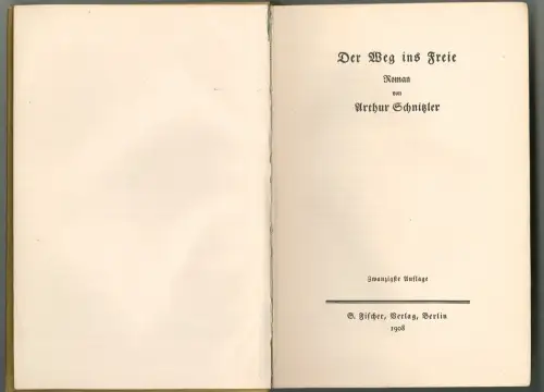 Der Weg ins Freie. Roman. SCHNITZLER, Arthur.