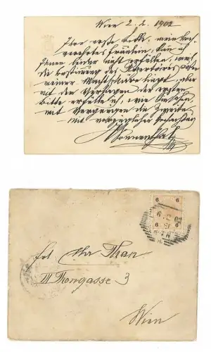 Eigenhändige Briefkarte mit reliefgeprägtem Wappen, mit Unterschrift. HOFMANNSTA