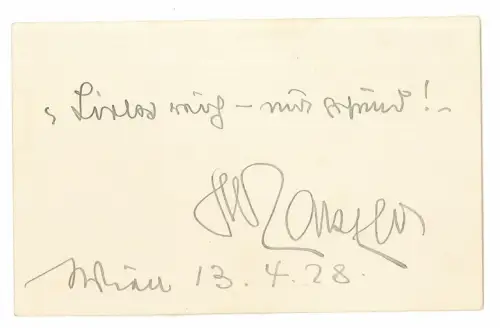 Eigenhändig signierte Karte. SLEZAK, Leo, Opernsänger und Schauspieler (1873-194