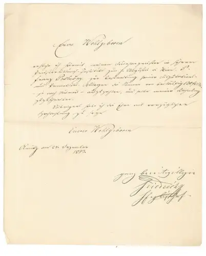 Eigenhändiger Brief. [FÜRSTENBERG] Friedrich, Erzbischof von Olmütz (1813-1892).