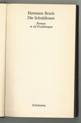 Die Schuldlosen. Roman in elf Erzählungen. BROCH, Hermann.