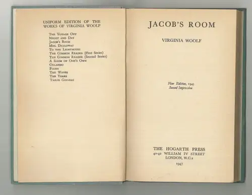 Jacob`s Room. WOOLF, Virginia.