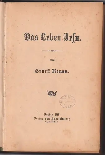 Das Leben Jesu. RENAN, Ernest.