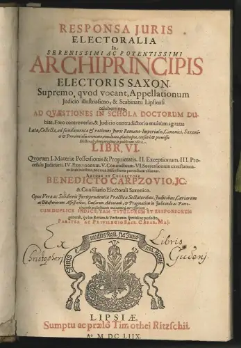 Responsa juris electoralia in Archiprincipis Electoris Saxon. supremo, quod voca